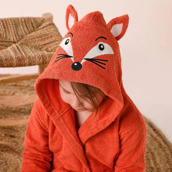 Peignoir de bain enfant renard à capuche éponge coton - 340 g/m² (safran)