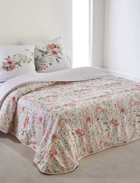 Couvre-lit matelassé Eglantine imprimé fleuri (rose)