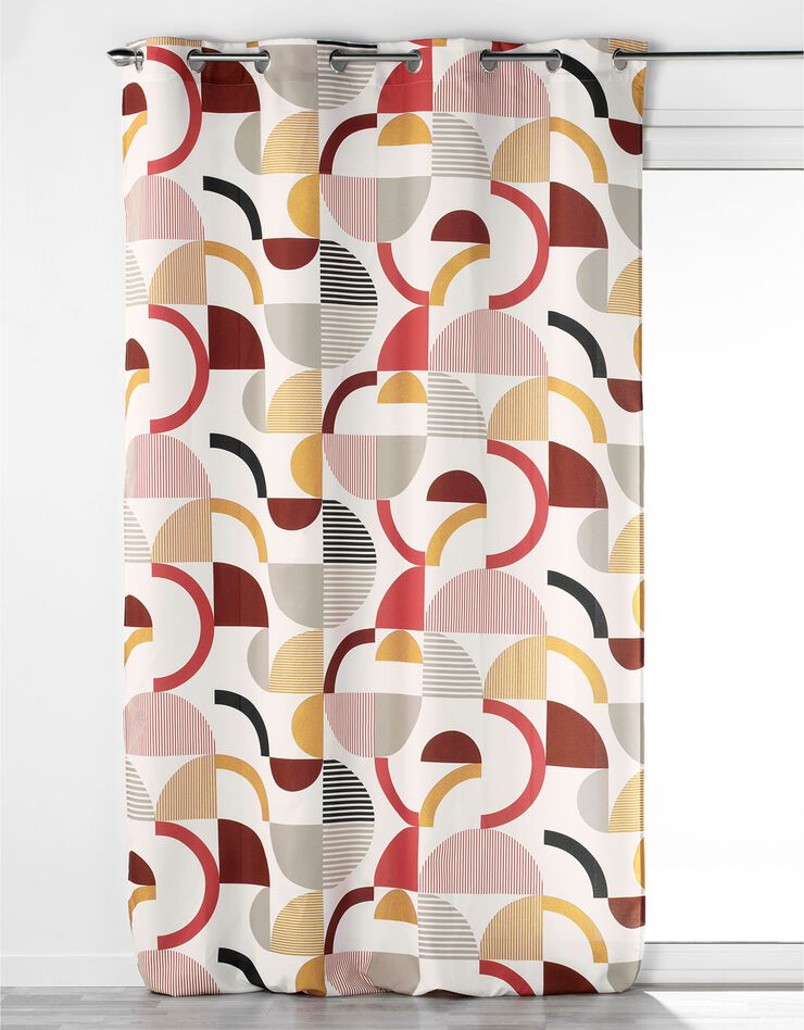 Rideau imprimé formes géométriques (blanc / terracotta)