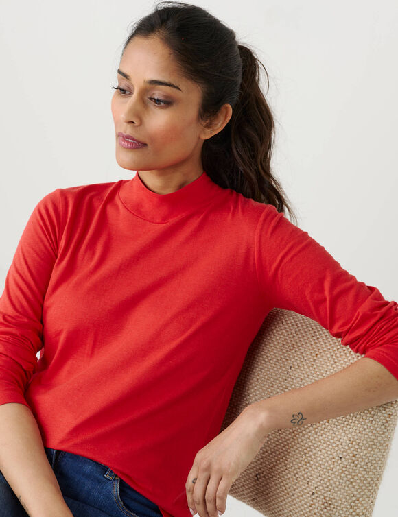 T-shirt col montant manches longues (rouge)