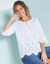 Blouse unie manches 3/4, broderie anglaise (blanc)