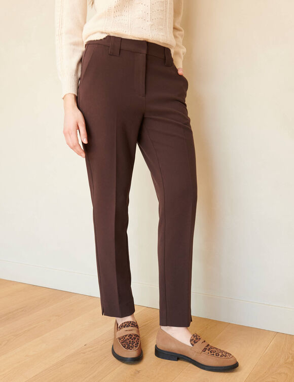Pantalon cigarette, fluide (chocolat)