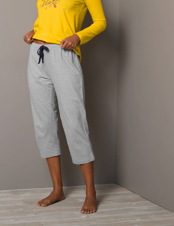 Pantacourt de pyjama uni Estrella - coton (gris chiné)