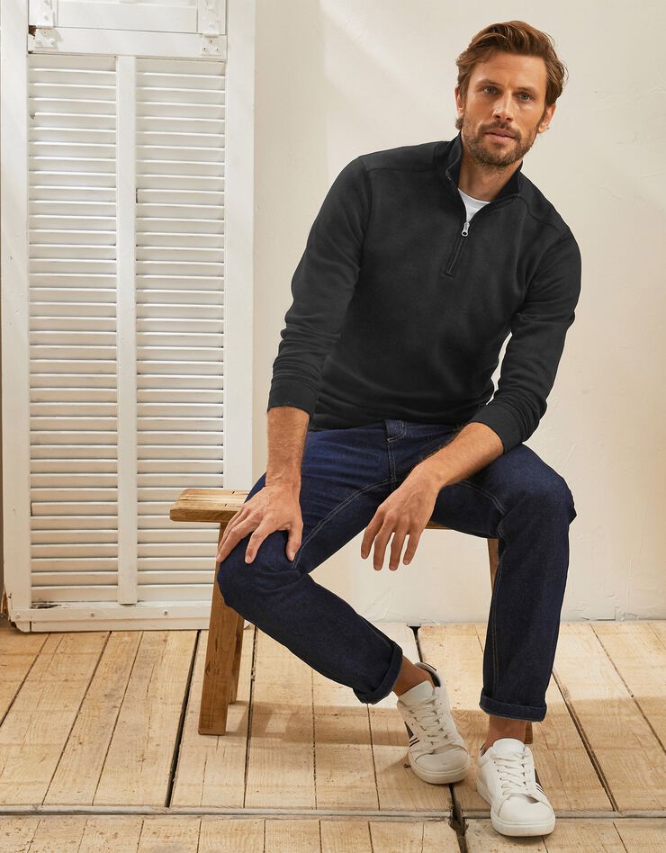 Sweat molleton col camionneur zippé (noir) Sweat molleton col camionneur zippé (noir)
