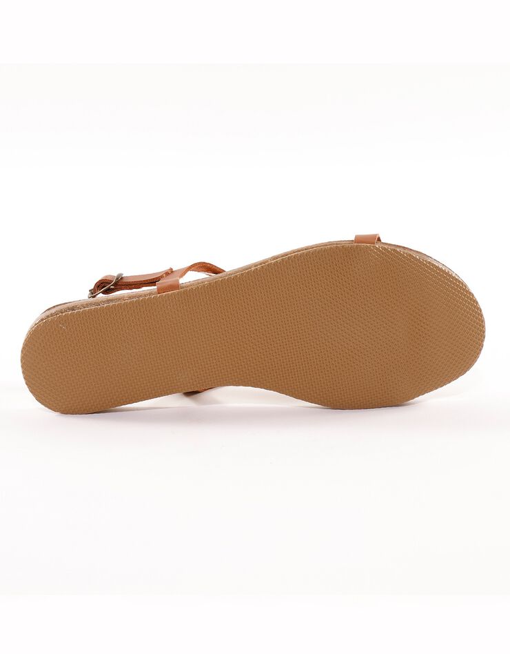 Sandales plates cuir semelle liège - marron (marron)