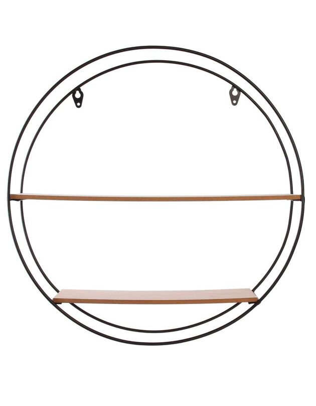 Etagère ronde en métal et bois - 2 tablettes (noir)