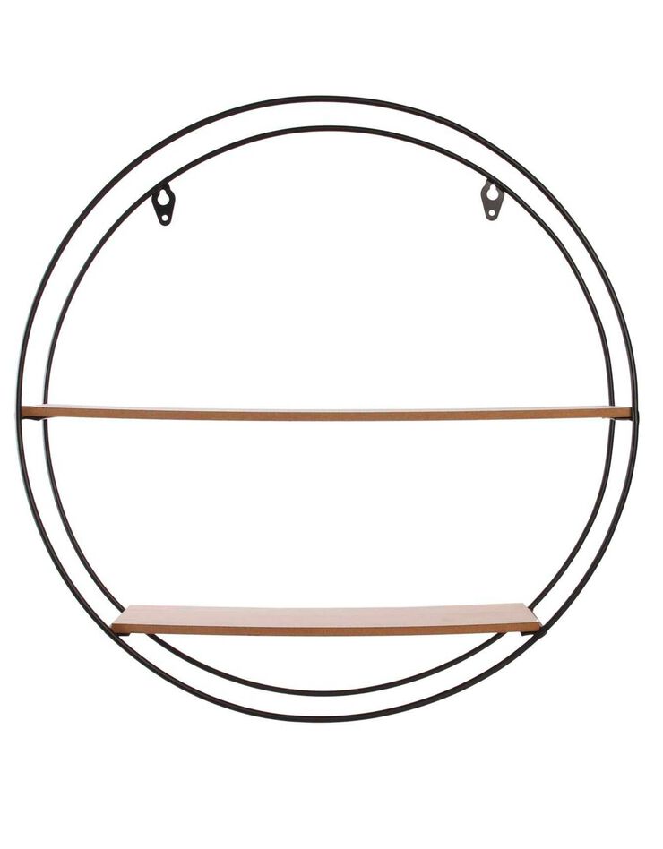 Etagère ronde en métal et bois - 2 tablettes (noir)