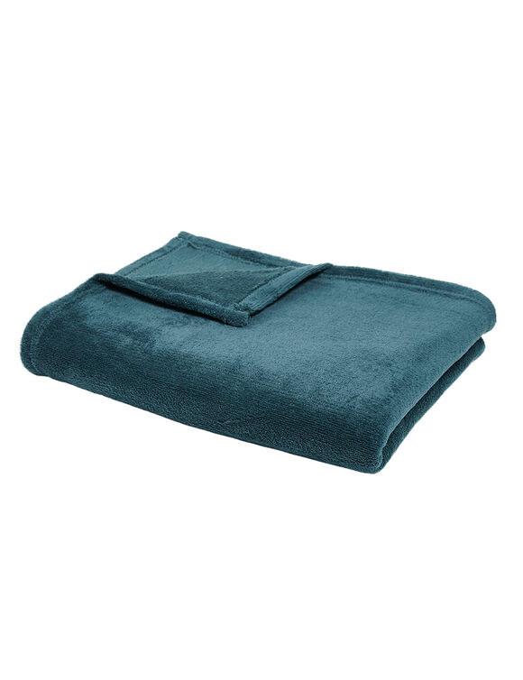 Plaid polaire toucher peluche (bleu paon)