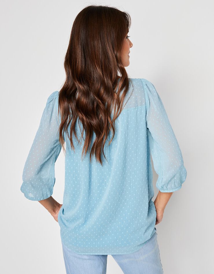 Blouse macramé unie, voile plumetis (bleu grisé) Blouse macramé unie, voile plumetis (bleu grisé)
