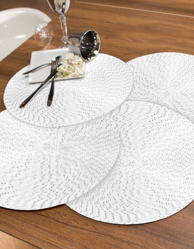 Set de table rond design métallisé - Lot de 4 (blanc)
