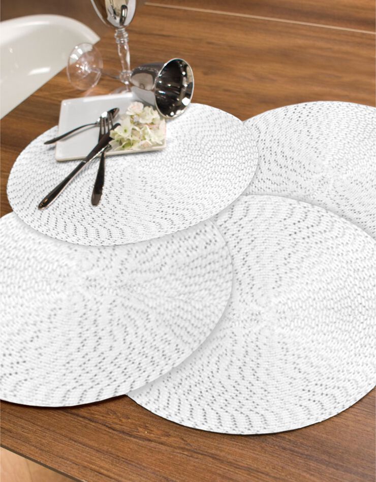 Set de table rond design métallisé - Lot de 4 (blanc)