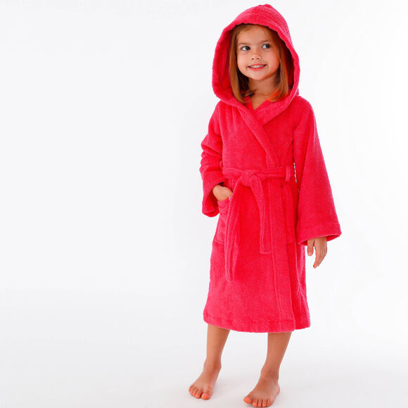 Peignoir enfant éponge bouclette à capuche (corail)