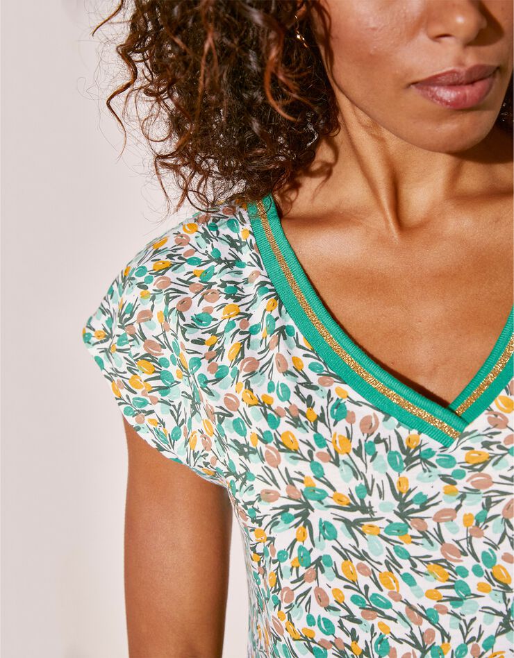 Tee-shirt manches courtes imprimé fleurs (vert) Tee-shirt manches courtes imprimé fleurs (vert)