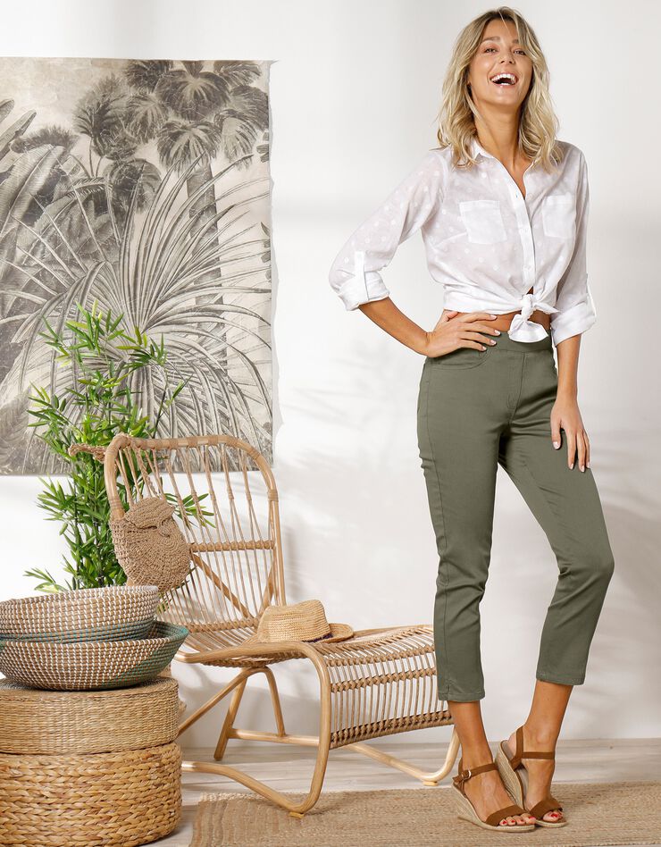 Pantacourt toile taille élastiquée (kaki) Pantacourt toile taille élastiquée (kaki)
