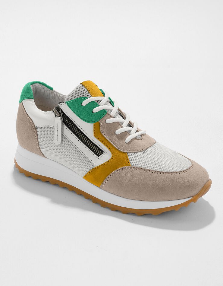 Sneakers style running zippées en cuir multicolore à semelle compensée (multicolore) Sneakers style running zippées en cuir multicolore à semelle compensée (multicolore)