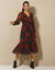 Robe longue volant, voile imprimé (noir / rouge)