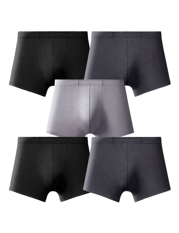 Boxer uni ceinture élastiquée recouverte - lot de 5 (noir + gris)