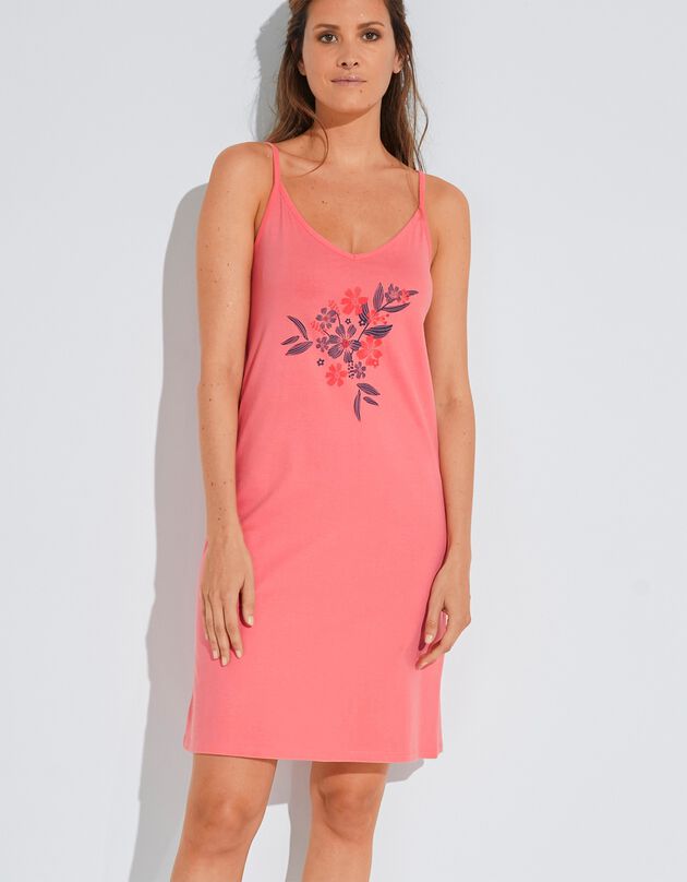 Nuisette coton fines bretelles imprimé « bouquet » (corail) Nuisette coton fines bretelles imprimé « bouquet » (corail)