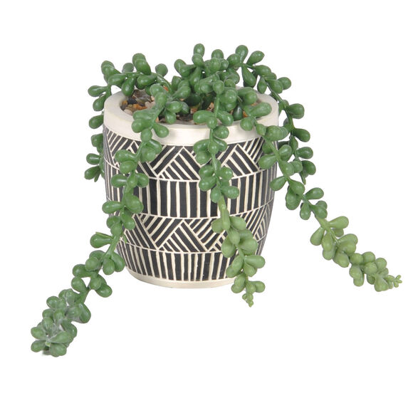 Plante artificielle et pot en ciment (noir / blanc)