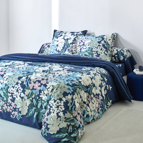 Linge de lit Capucine imprim&eacute; - coton 57 fils/cm&sup2; (bleu encre)