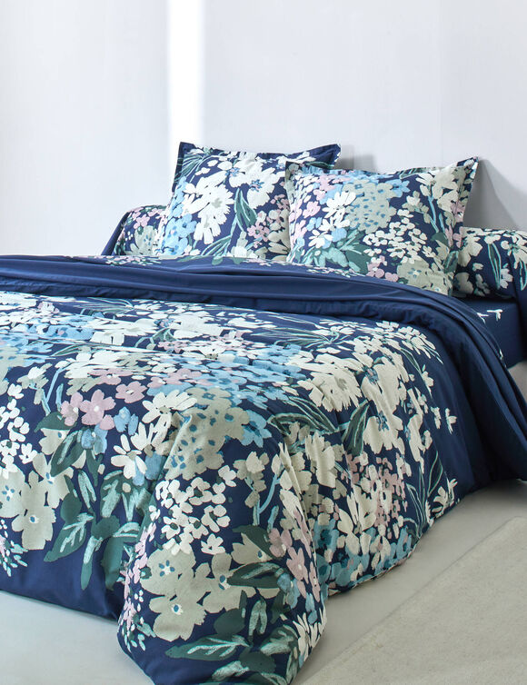 Linge de lit Capucine imprim&eacute; - coton 57 fils/cm&sup2; (bleu encre)