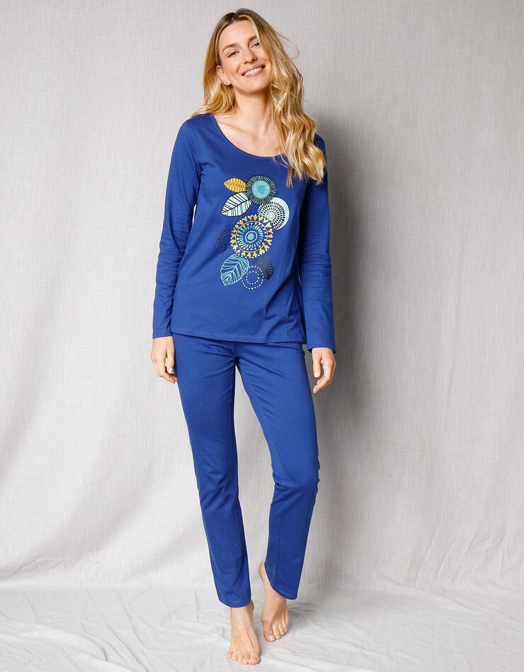 Pyjama manches longues motif "rosaces" (bleu dur)