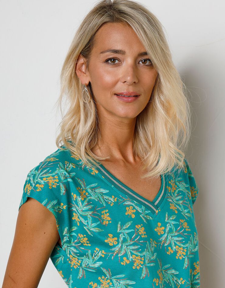 Tee-shirt épaules tombantes imprimé tropical (vert / safran) Tee-shirt épaules tombantes imprimé tropical (vert / safran)