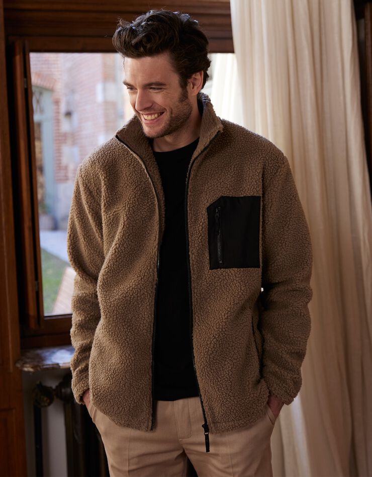 Veste chaude zippée maille peluche (taupe) Veste chaude zippée maille peluche (taupe)
