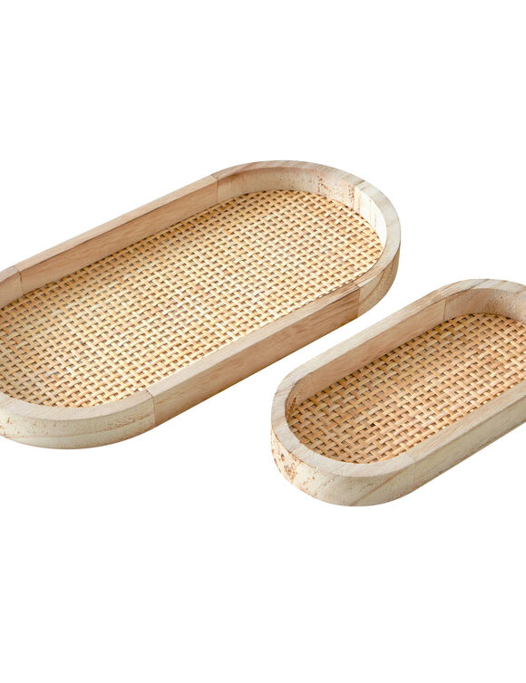 Plateau Oblong bois et rotin, lot de 2 (naturel)
