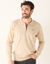 Pull fin col polo zippé broderie poitrine (beige clair)
