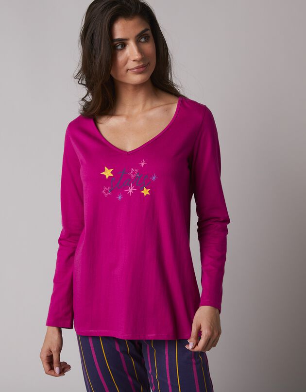 Tee-shirt de pyjama manches longues imprimé Estrella  (fuchsia)