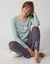 Tee-shirt manches longues coton uni imprimé placé "Beautiful"  (céladon)