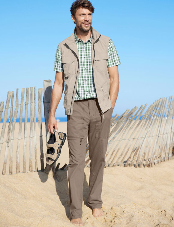 Pantalon 3/4 &eacute;lastiqu&eacute; + ceinture assortie (beige fonc&eacute;)