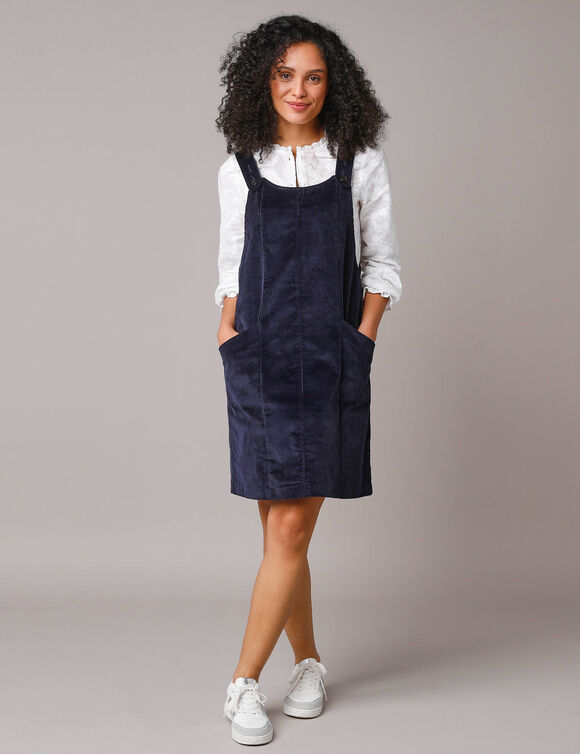Robe chasuble évasée, velours côtelé (marine)