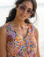 Robe longue à volants, crépon imprimé (orange / rose)