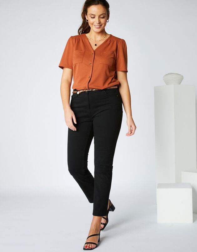 Pantalon droit raccourci, bi-stretch (noir) Pantalon droit raccourci, bi-stretch (noir)