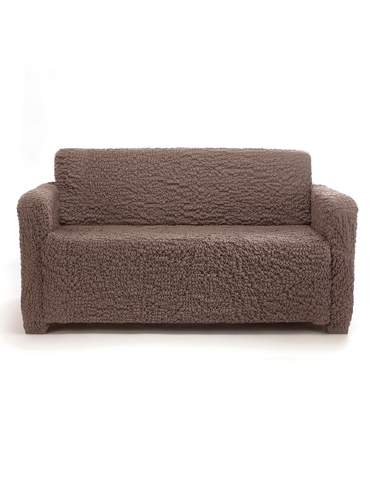 Housse gaufrée bi-extensible canapé fauteuil accoudoirs (chocolat)