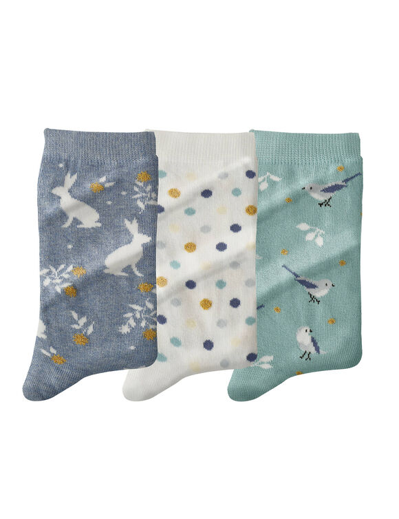 Chaussettes imprimées - lot de 3 paires (bleu / vert)
