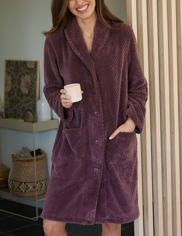Robe de chambre maille polaire col ch&acirc;le - Longueur 95 cm (taupe)