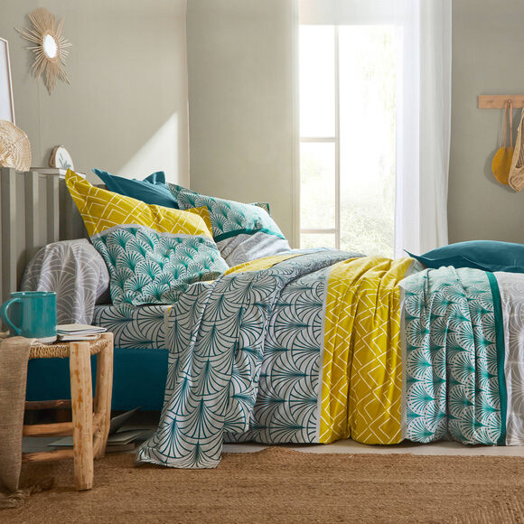 Linge de lit Eddy en coton à motifs graphiques (vert)