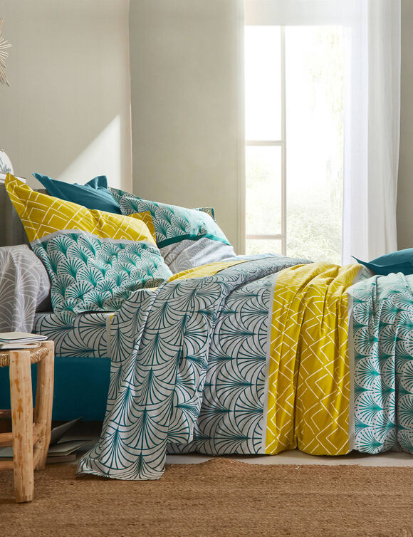 Linge de lit Eddy en coton à motifs graphiques (vert)
