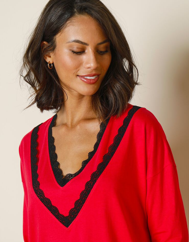 Tunique manches longues maille et dentelle (rouge) Tunique manches longues maille et dentelle (rouge)