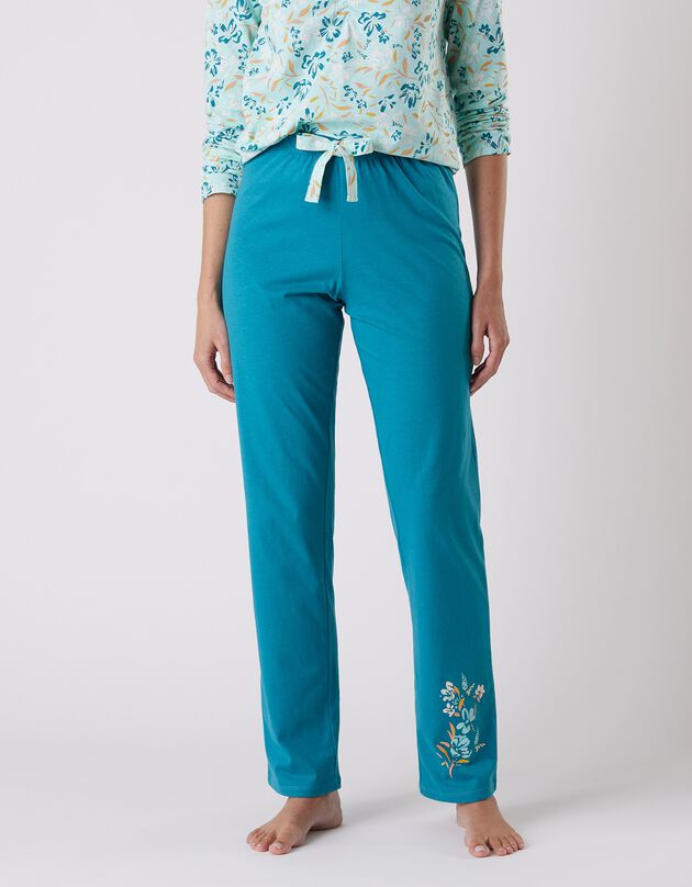 Pantalon pyjama coton imprimé "jardin secret" (émeraude)