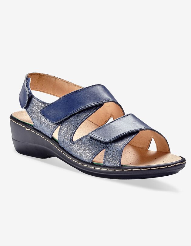 Sandales compensées en cuir - largeur confort (marine)
