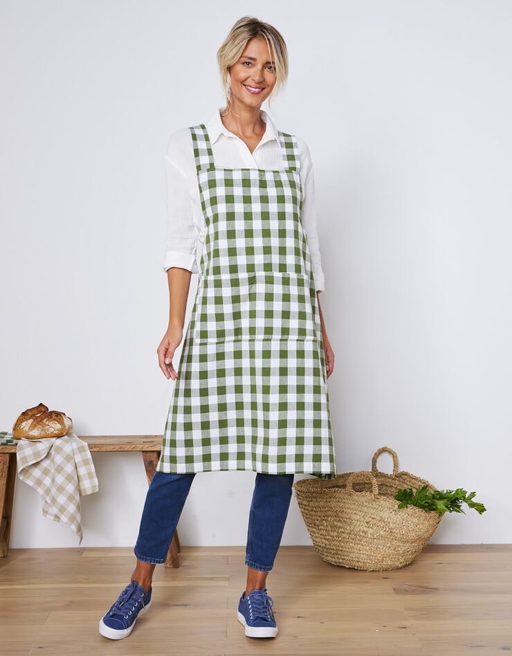 Tablier de cuisine carreaux vichy, forme japonaise (vert)