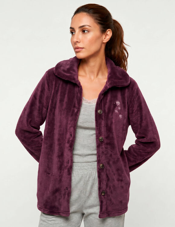 Veste polaire brod&eacute;e, col Claudine (prune)