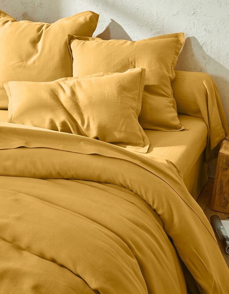 Linge de lit uni lin lavé (miel)