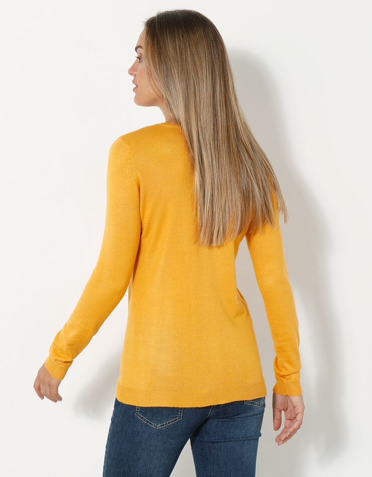 Cardigan boutonné col rond uni toucher cachemire (mangue)