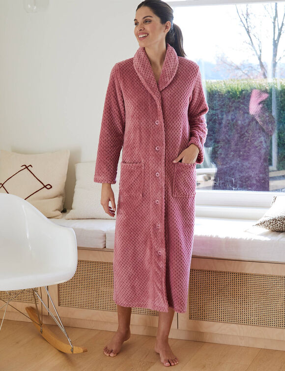 Robe de chambre maille polaire col ch&acirc;le - longueur 120 cm (rose)