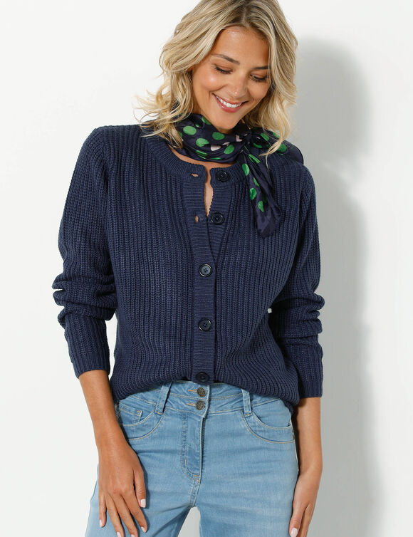 Gilet boutonné en maille anglaise (marine)
